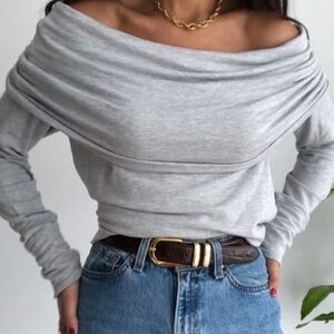 Lilly Pulitzer Gray Off-the-Shoulder Sweater Size L | Casual Chic Top